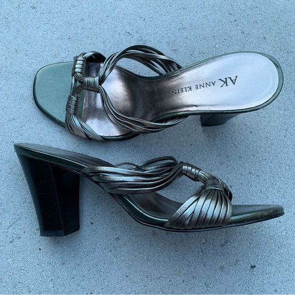 Anne Klein Pewter Strappy Heeled Sandals - Size 5.5 - Picture 2 of 5